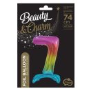 Numere Rainbow Balon folie colorat cu cifra 7 și suport, 74 cm